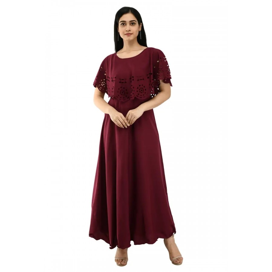 Women's Red Solid Crepe Dress