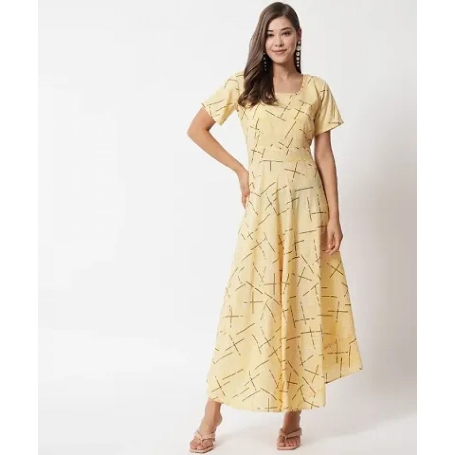 Yellow Zometrik Print Long Dress