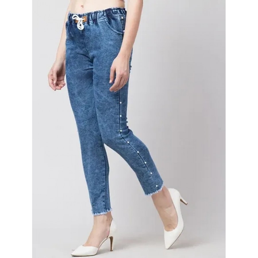 Blue Denim Acid Wash Jeans   Jeggings For Women