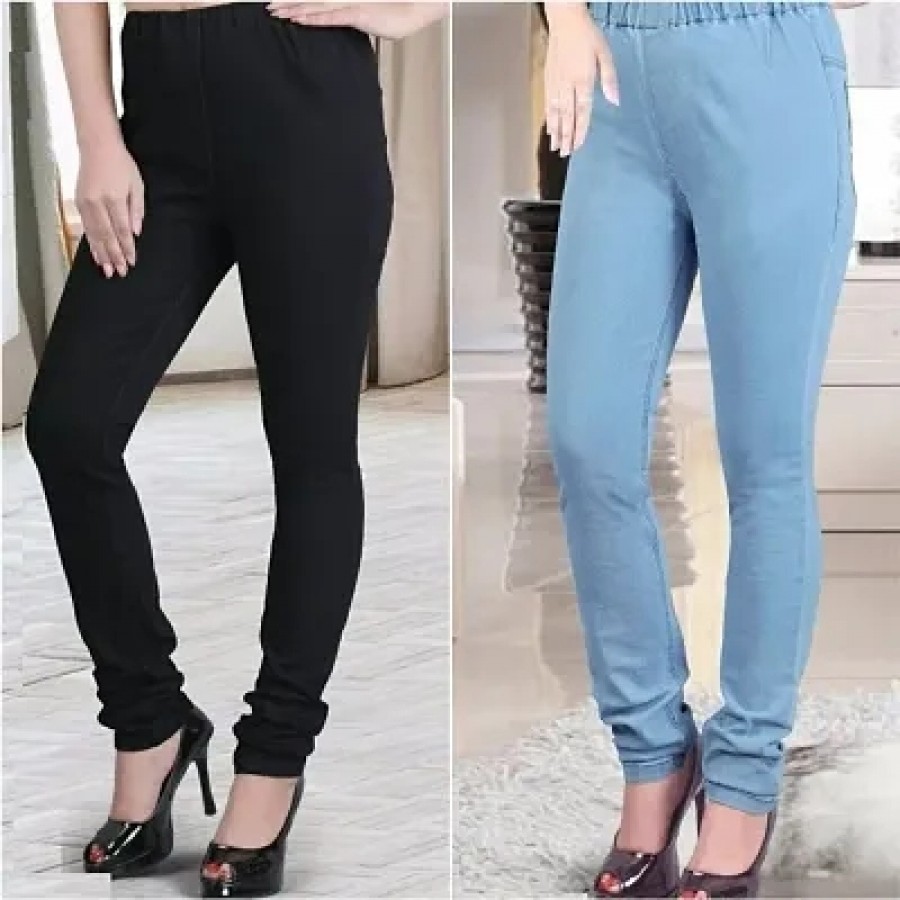 Denim Fabric Full Length Stretchable Elastic Belt Denim Jegging