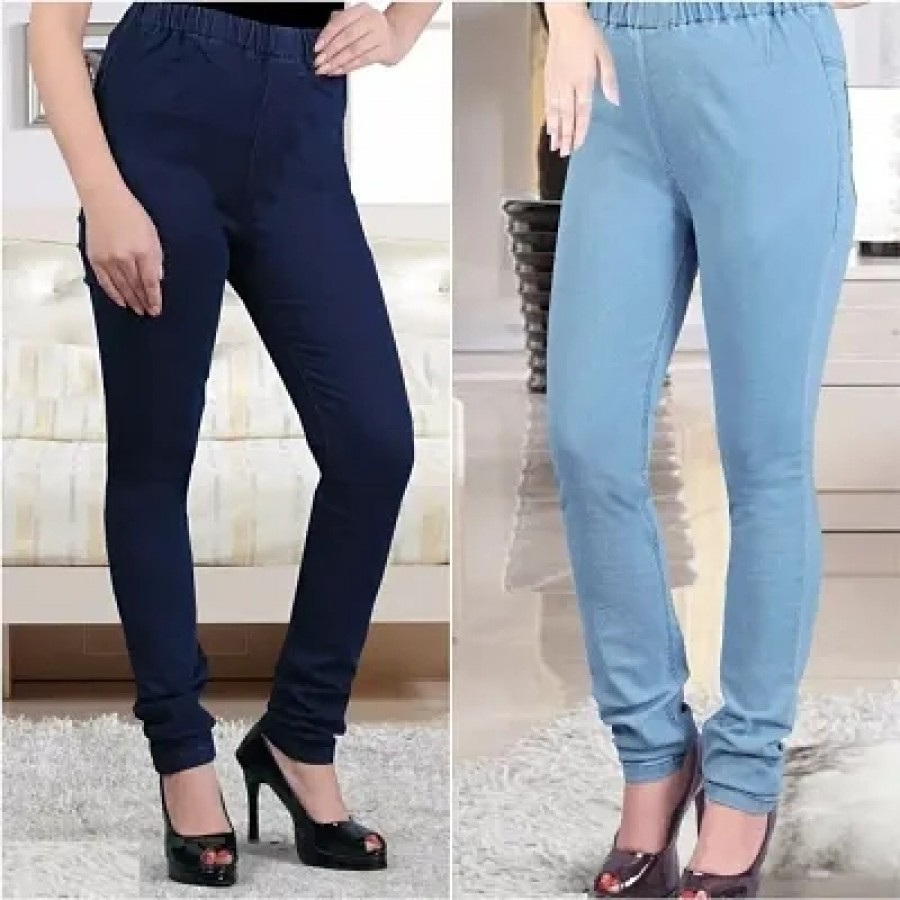 Denim Fabric Full Length Stretchable Elastic Belt Denim Jegging