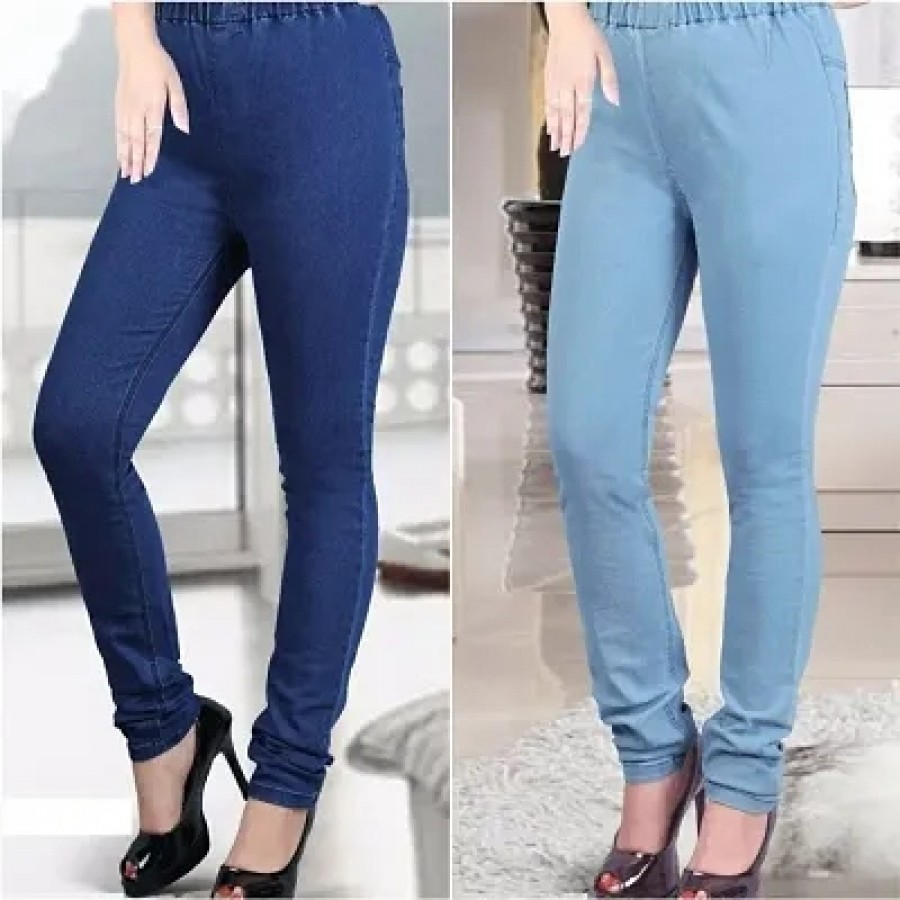 Denim Fabric Full Length Stretchable Elastic Belt Denim Jegging