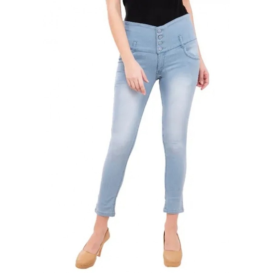 Grey Plain 4 Button Women Jeans