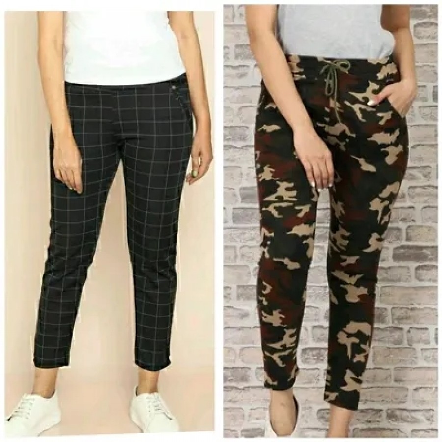 Trendy Women  Combo Of 1 Check and 1 Camouflage Jeggings