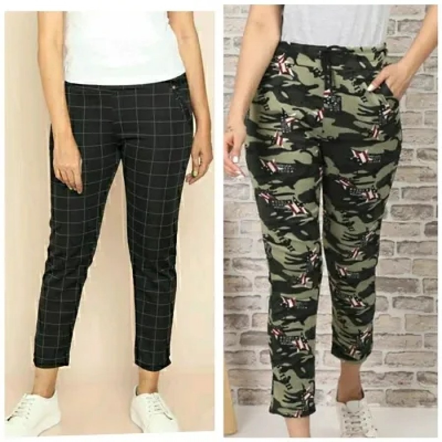 Women's Combo Of 1 Check  1 Camouflage Jeggings