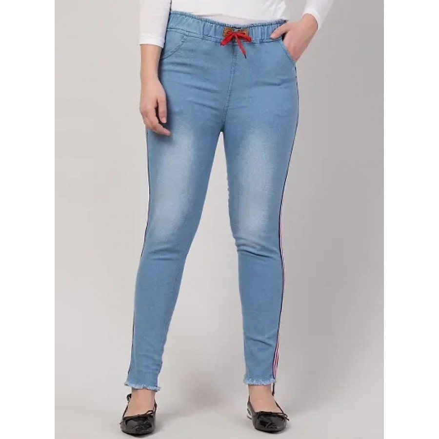 Women's Stylish Blue Faded Denim Mid-Rise Jeans