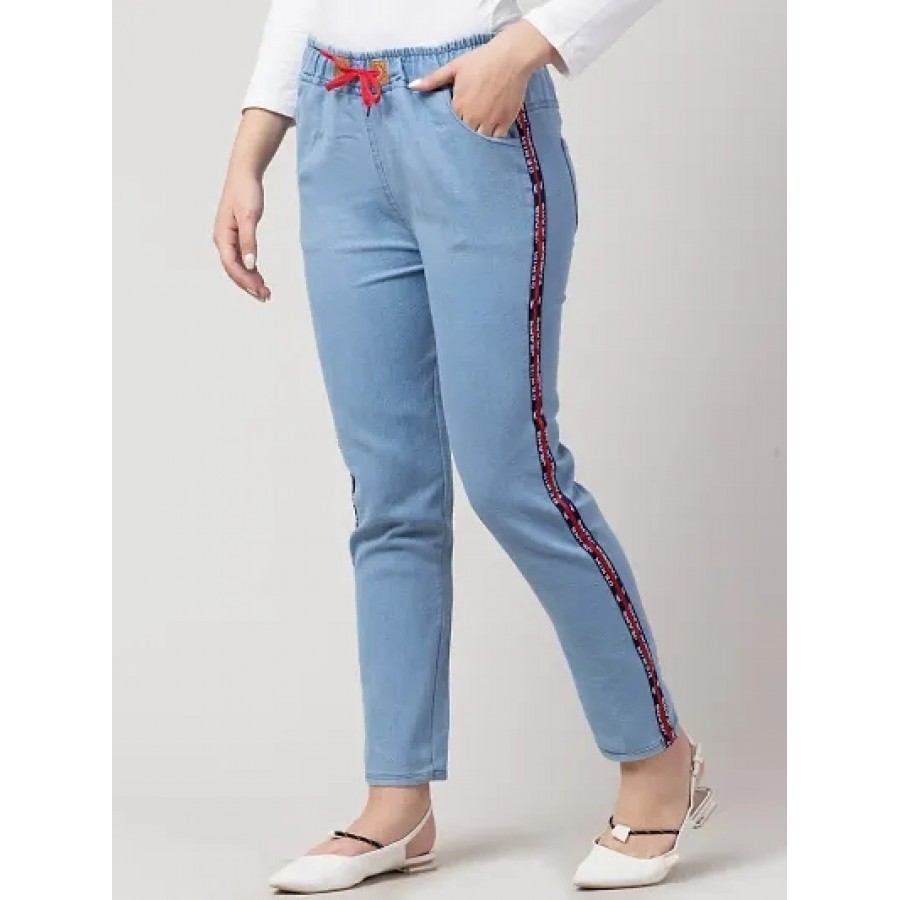 Women's Stylish Blue Solid Denim Mid-Rise Jeans