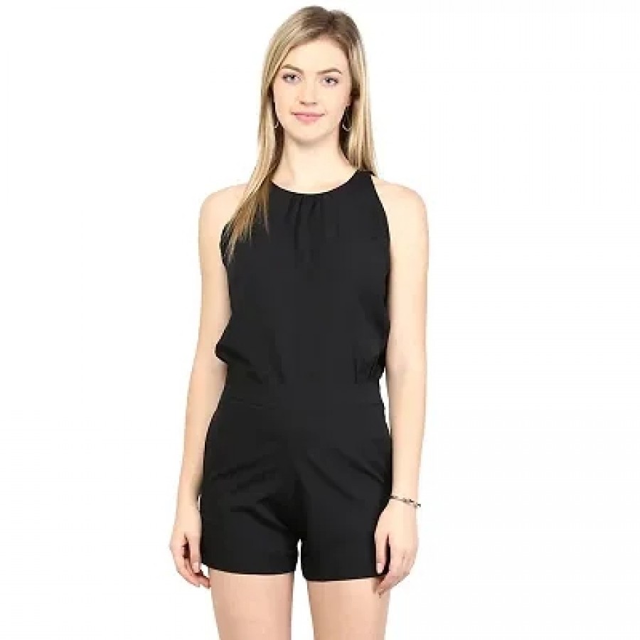 Black Solid Playsuit