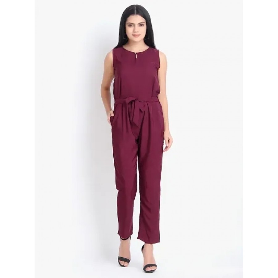 Maroon Crepe Basic Jumpsuit