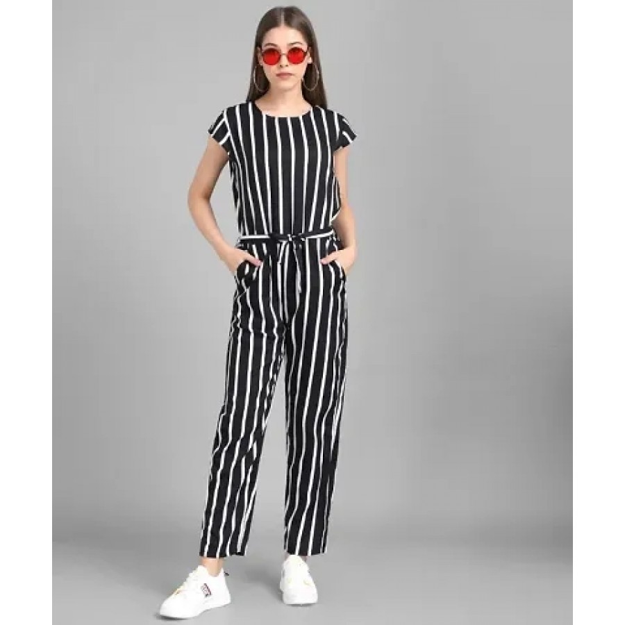 Multicoloured Crepe Solid Jumpsuits For Women