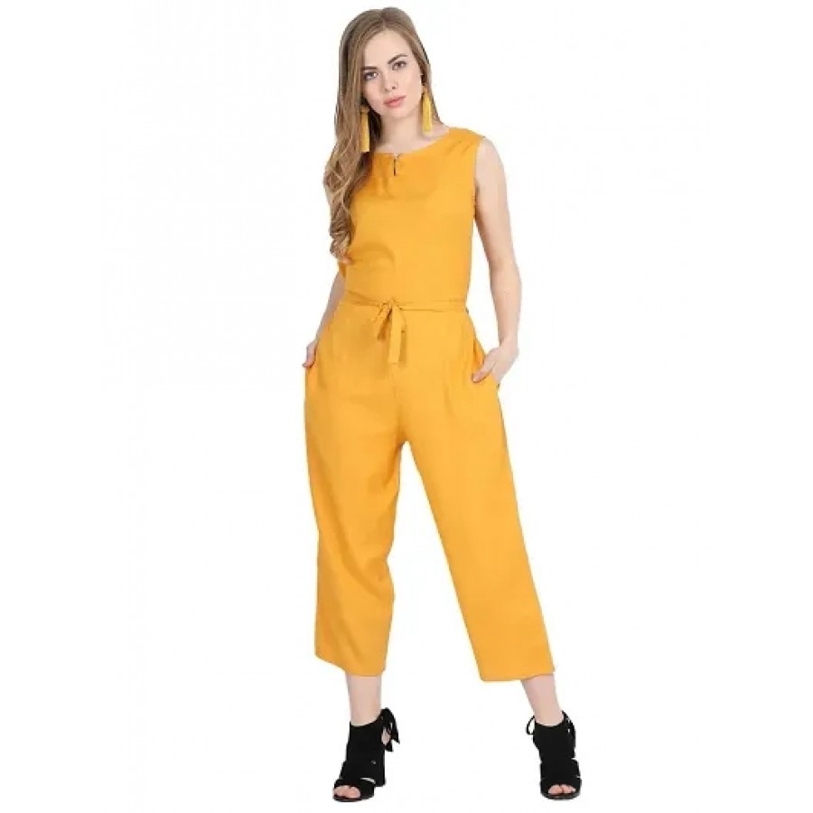 Yellow Rayon Basic Jumpsuit For Women's