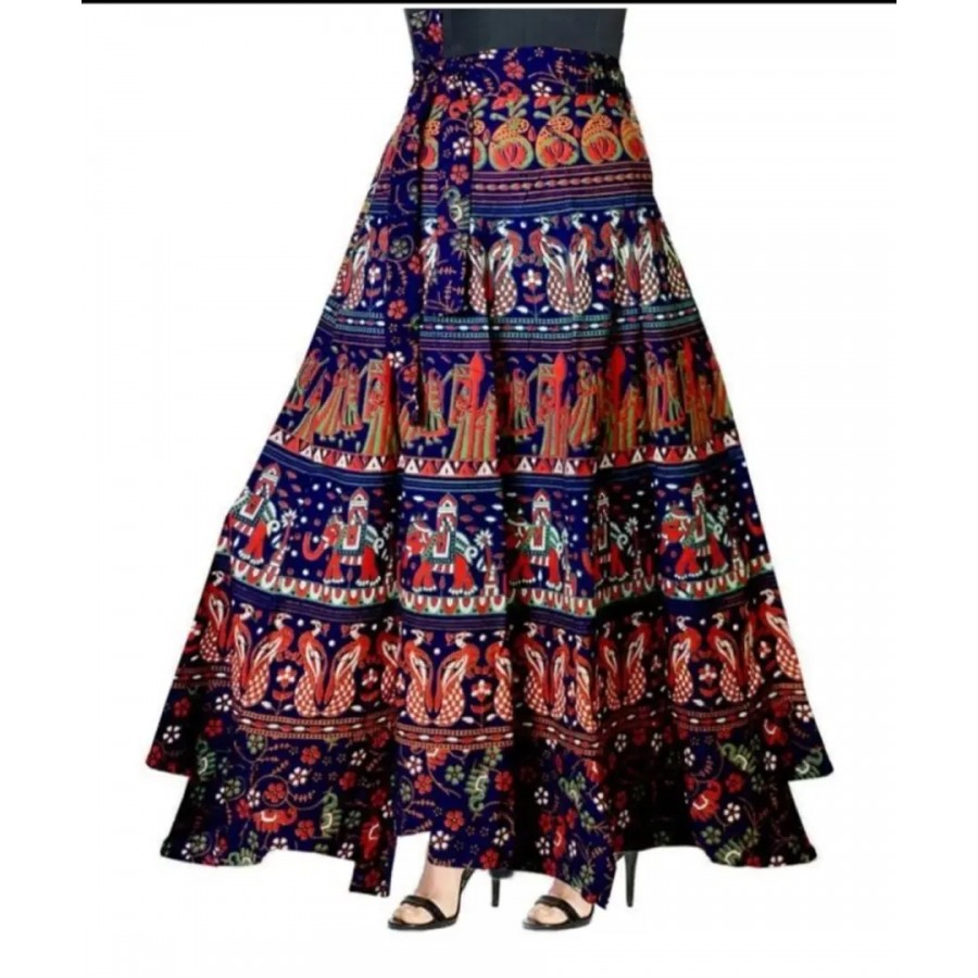 Stylish Printed Wrap Around Blue Skirt