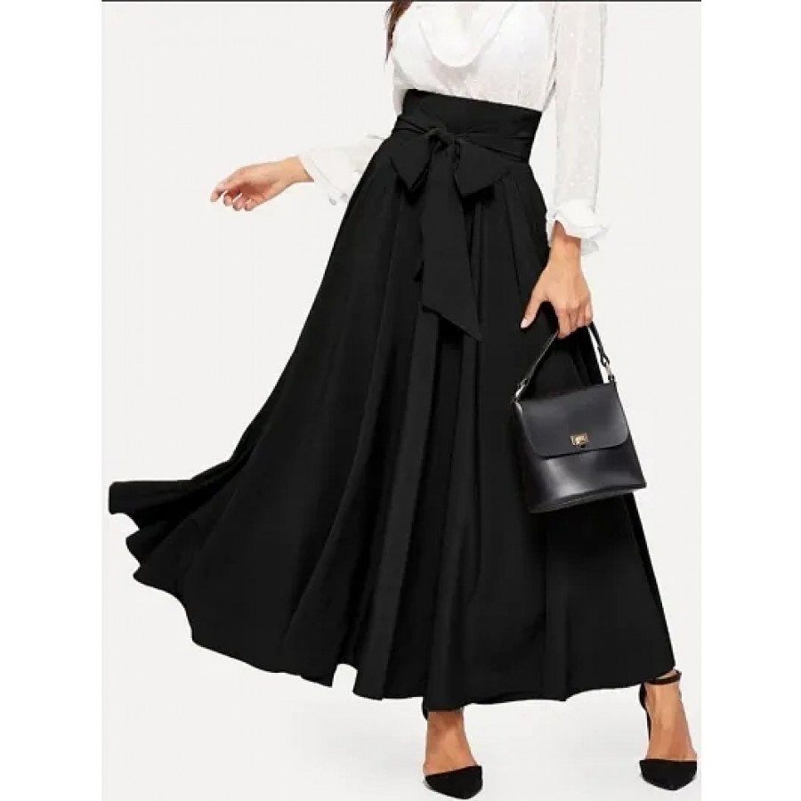 Women Black Long Solid Skirt