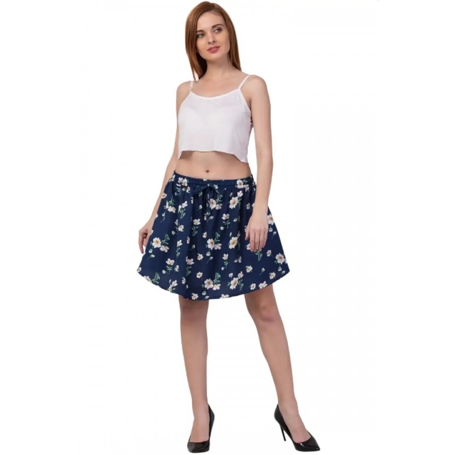 women Floral Print Crepe Mini Skirt