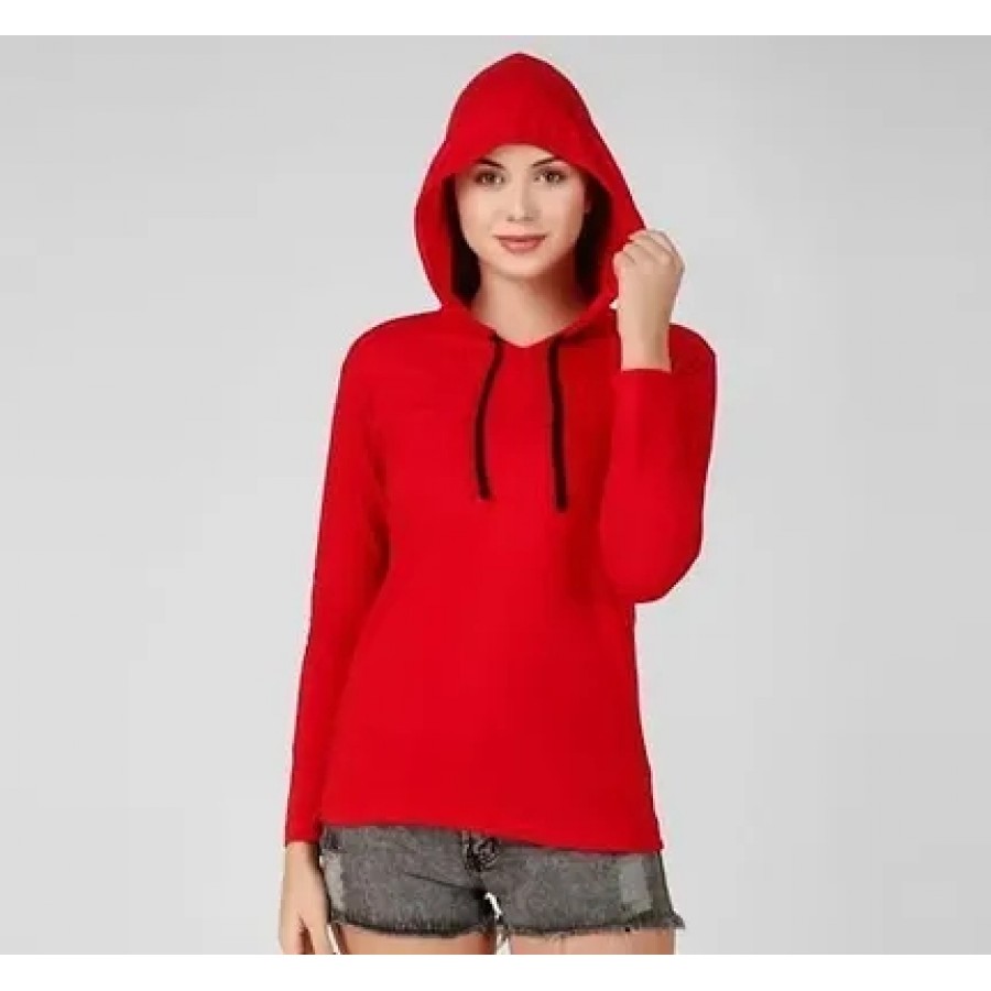 Alluring Red Hosiery Solid Hoodie For Women