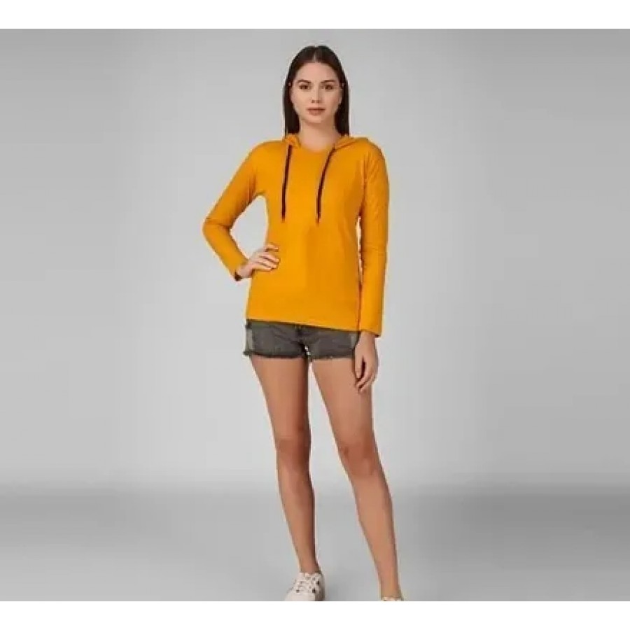 Alluring Yellow Hosiery Solid Hoodie For Women