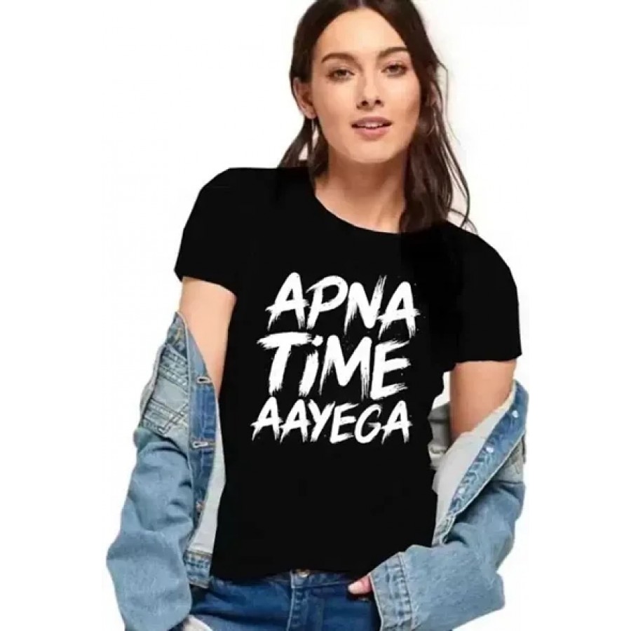 Apna Time Ayega Black Tee for Women