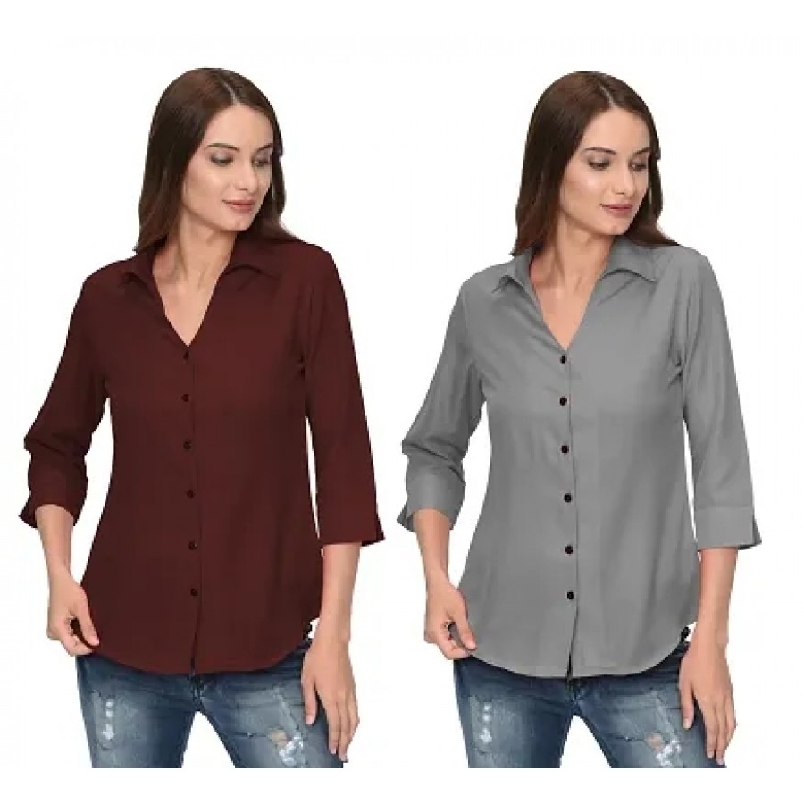 Attractive Multicoloured Polyester Crepe Regular Length Shirt For Women (Set Of 2)