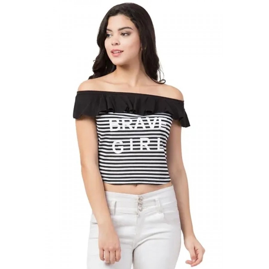 BESTIC FASHION OFF SOULDER BRAVE GIRL PRINTED WOMEN TOP