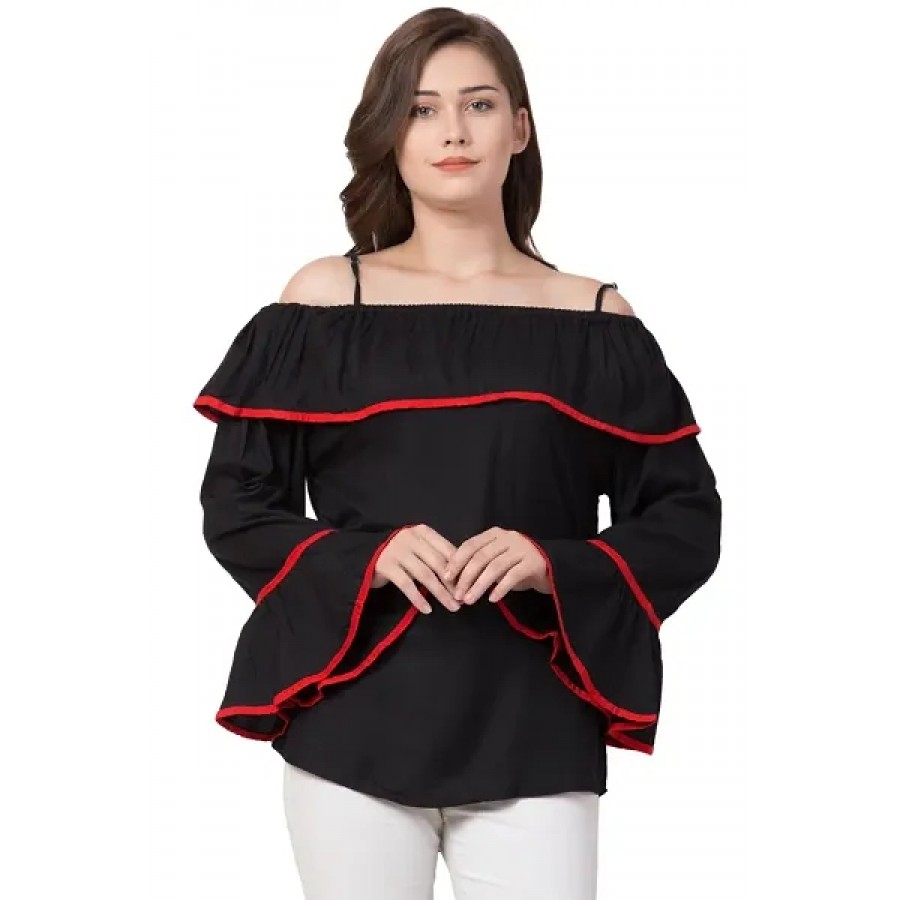 Black Cold Shoulder Bell Sleeve Top