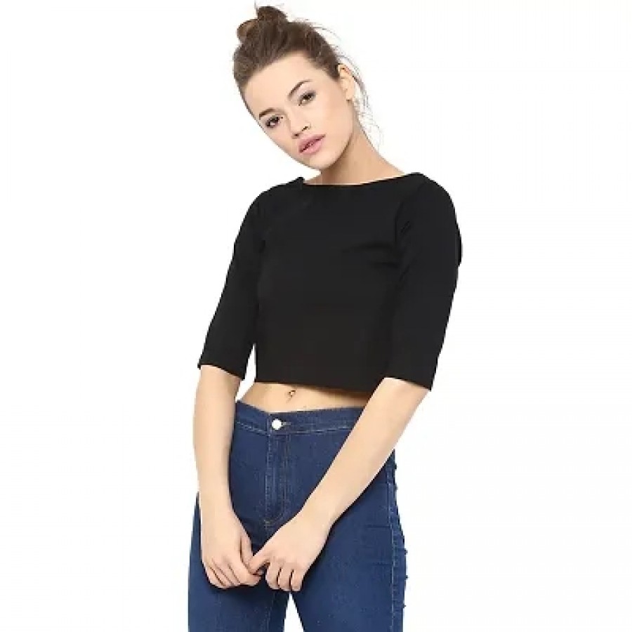 Black Solid Crop Top