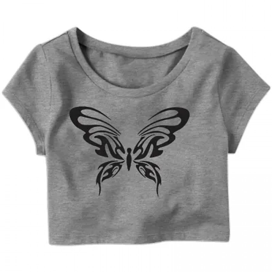 Cartoon Butterfly Printed Casual Half Sleeve Women's Crop Top