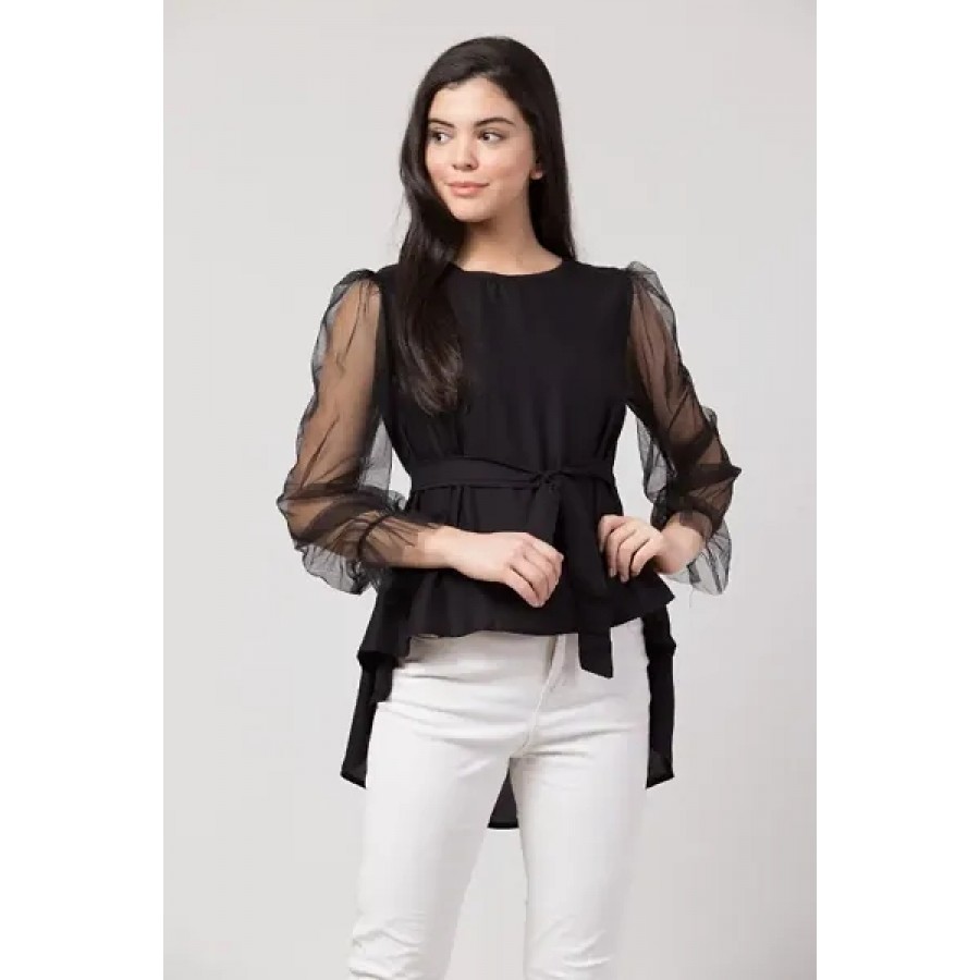 Casual Balloon Sleeve Solid Women  Top