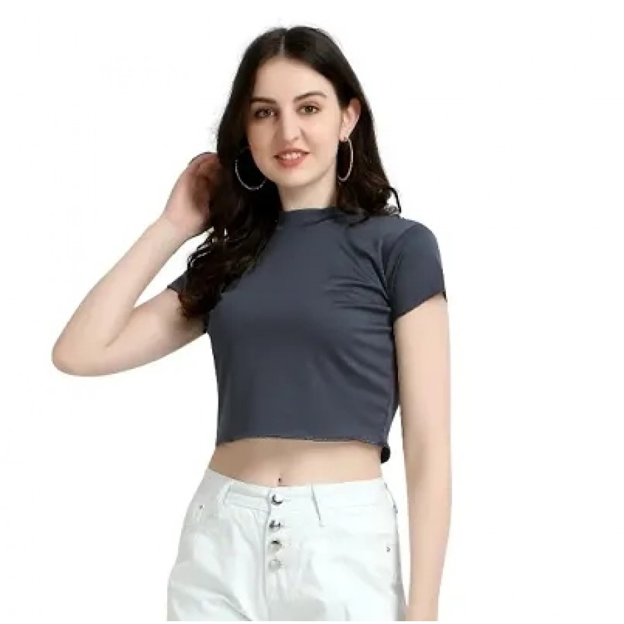 Casual Regular Sleeves Solid Women Body Relaxed Plain Crop Top