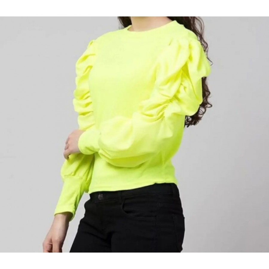 Casual Puff Sleeves Solid Women Top