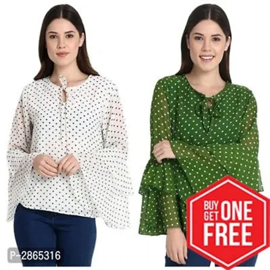 Combo Of 2 Polka Dot Bell Sleeve Blouse Tops