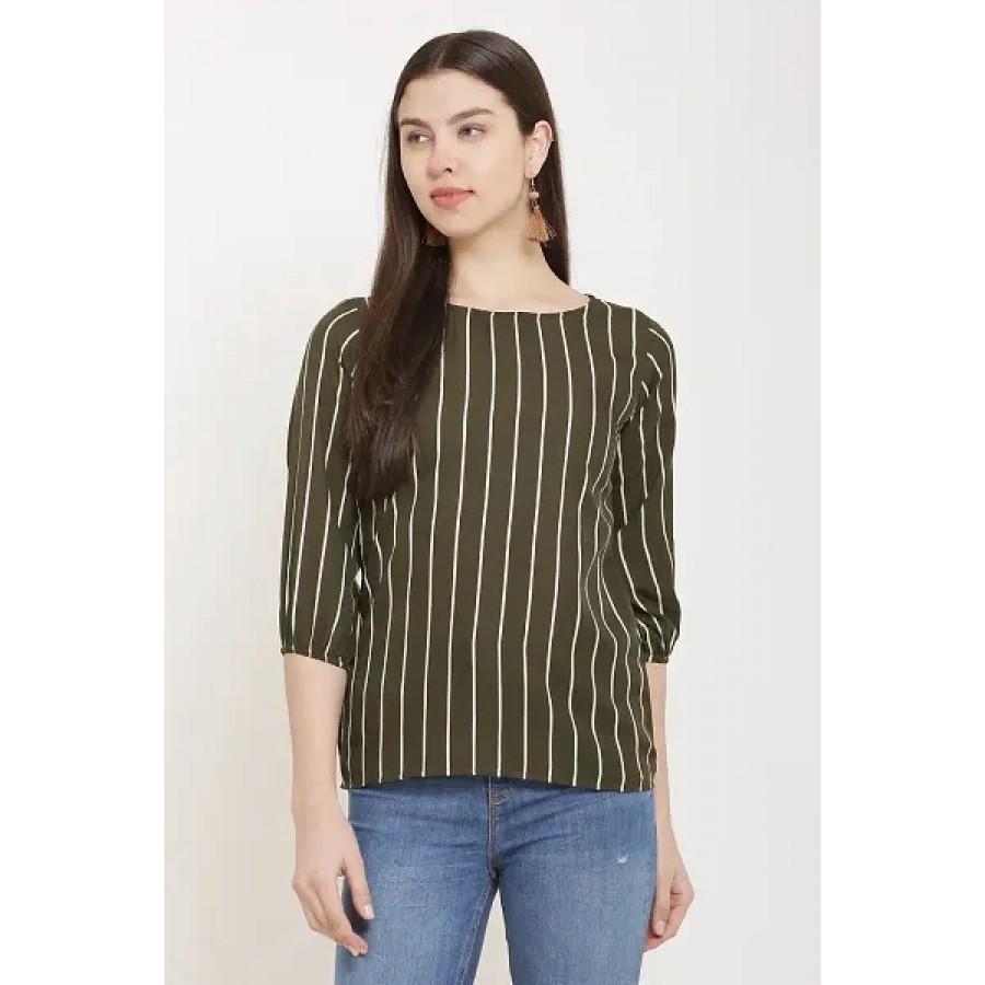 Dark Green Printed Crepe Top