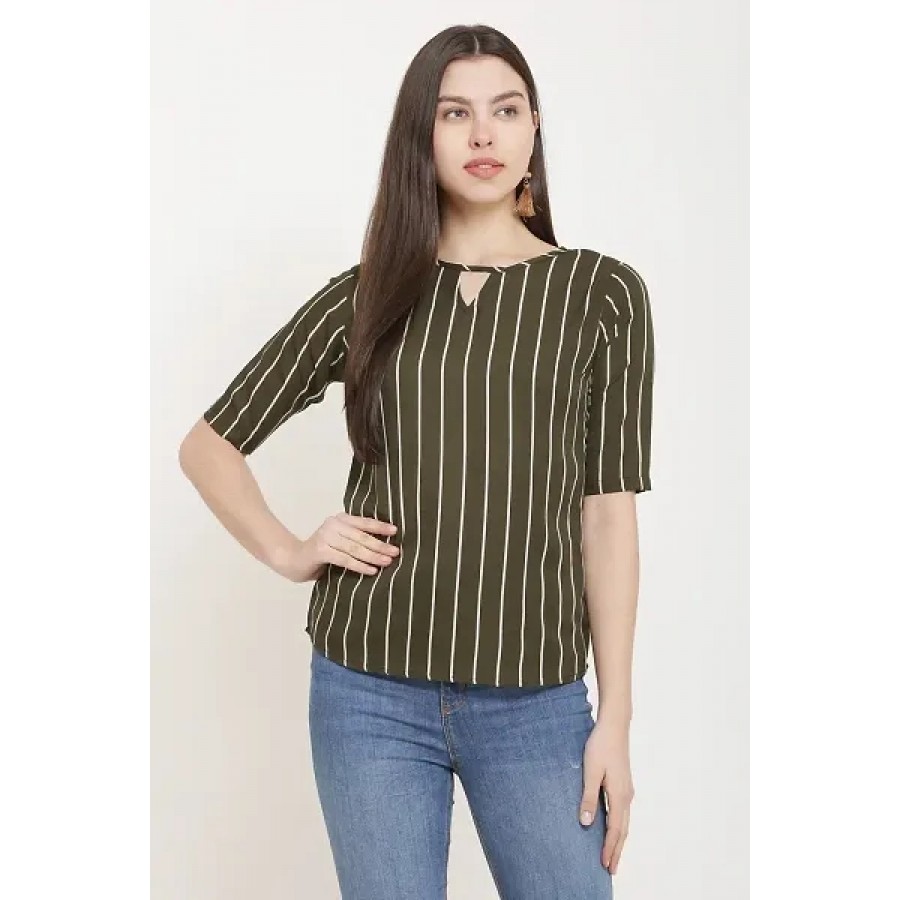 Dark Green Printed Crepe Top