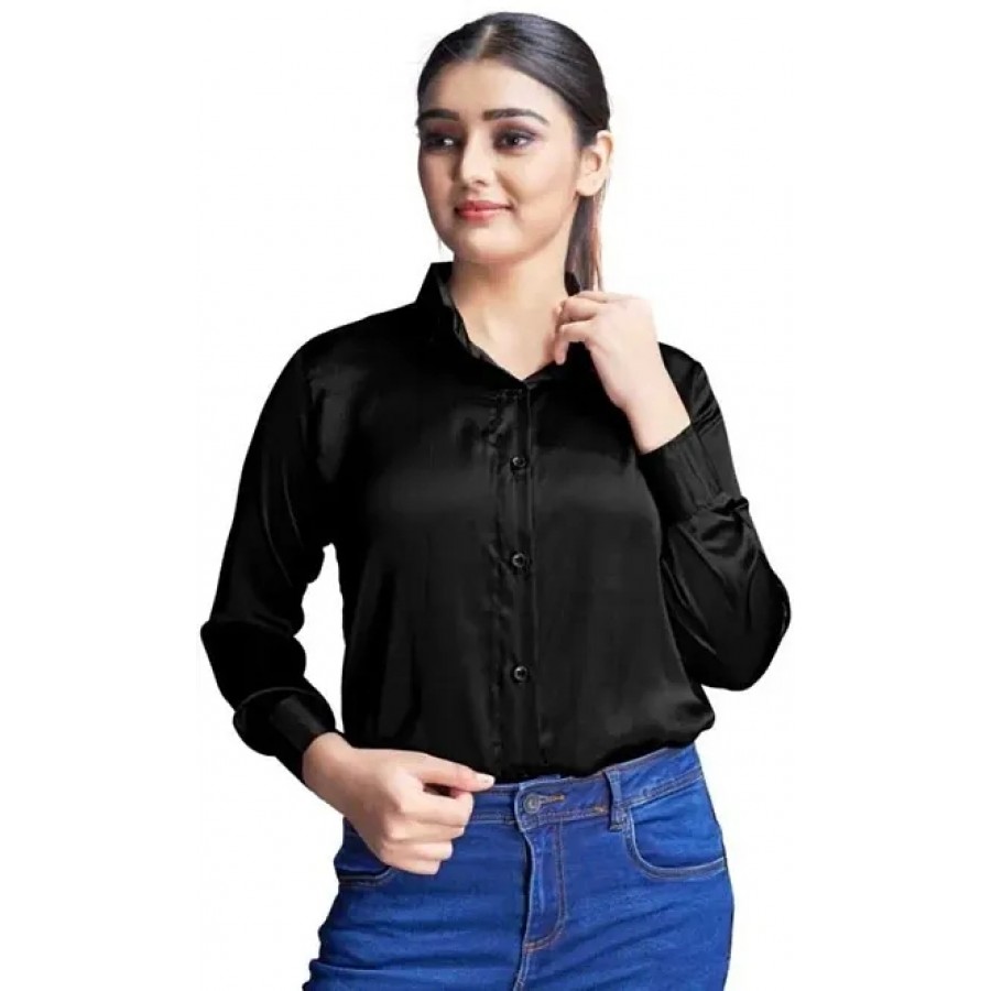 Elegant Black Rayon Solid Shirts For Women