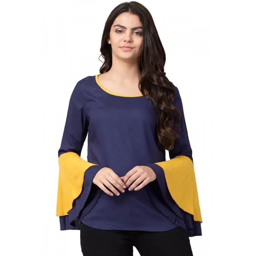 Elegant Blue Solid Rayon Top