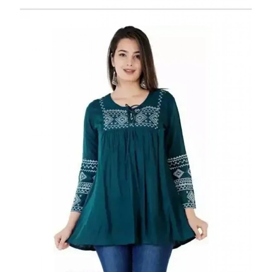 Elegant Green Cotton  Tunic  For Women