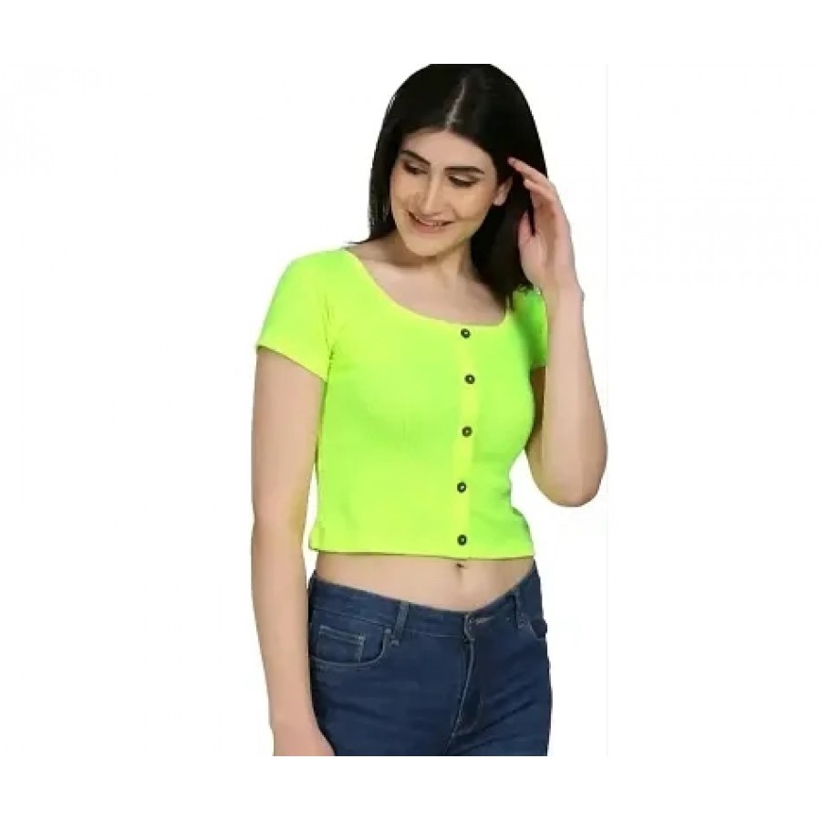 Elegant Green Lycra Solid Top For Women