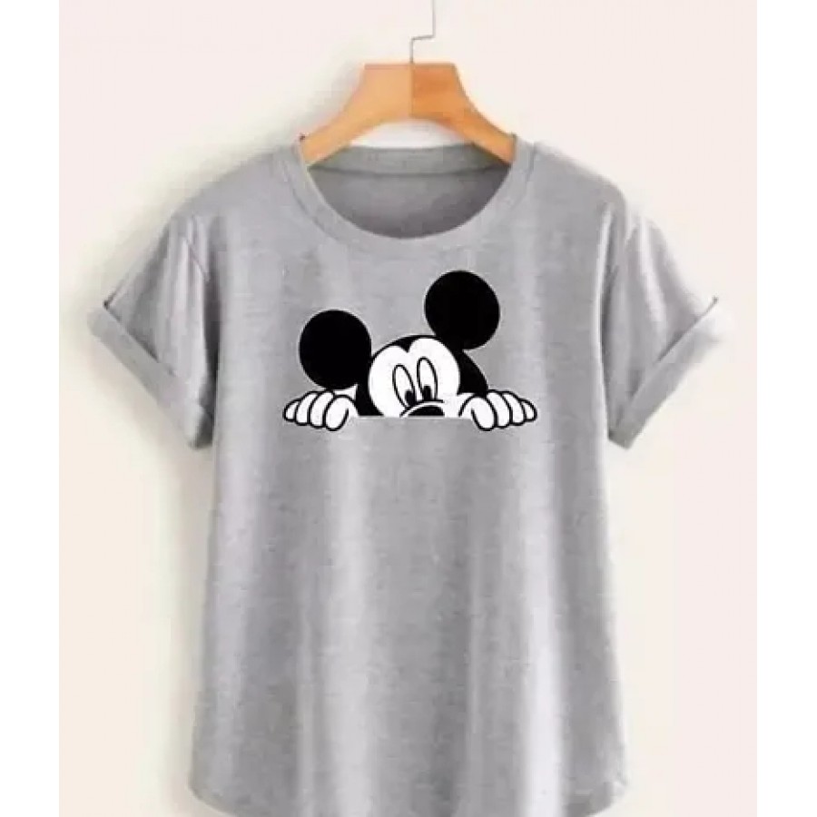 Elegant Grey Cotton Printed Tshirt For Women