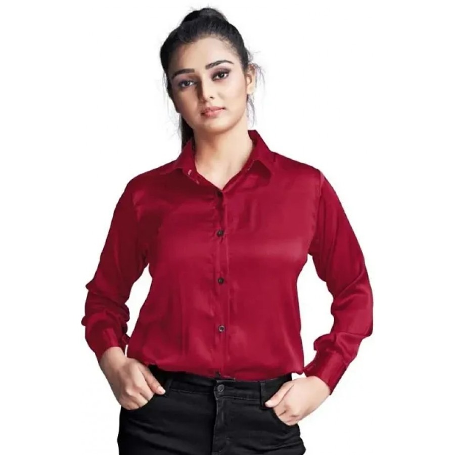 Elegant Magenta Rayon Solid Shirts For Women