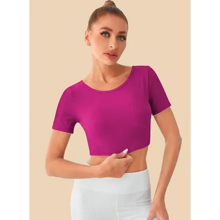 Elegant Maroon Cotton Hosiery Solid Tops For Women