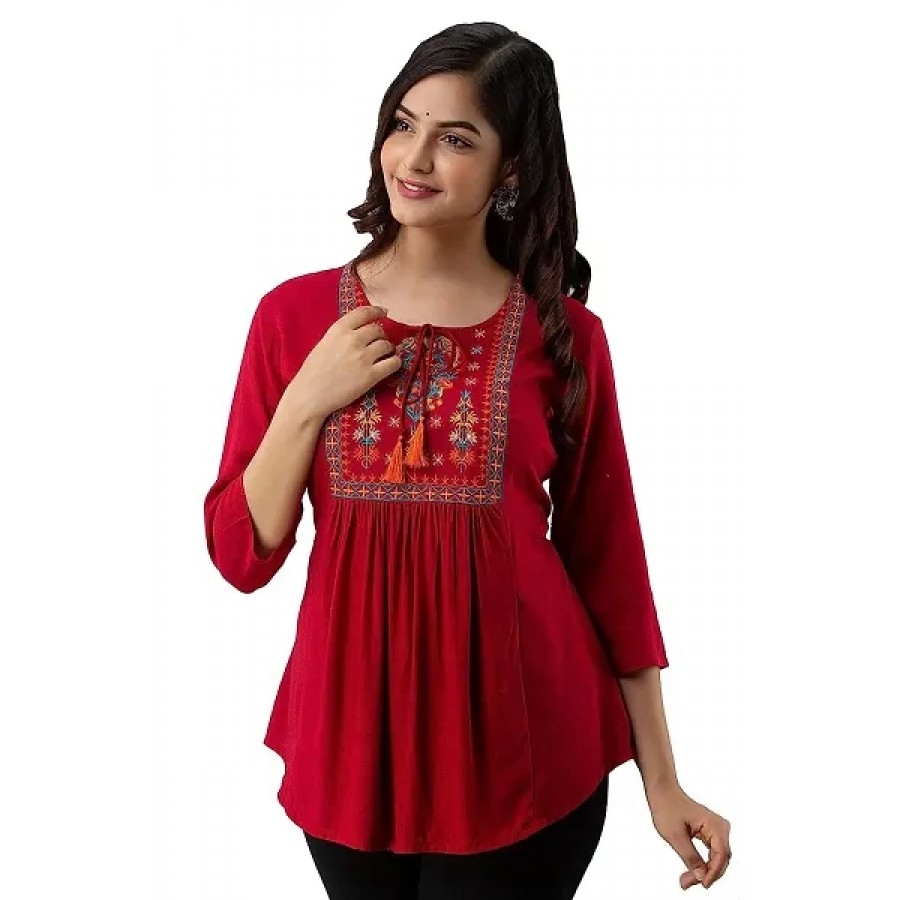 Elegant Maroon Rayon  Regular Length Top For Women