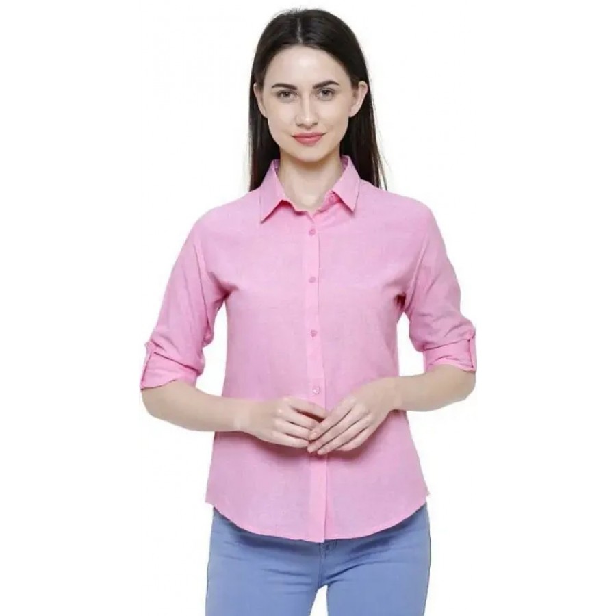 Elegant Pink Rayon Solid Shirts For Women