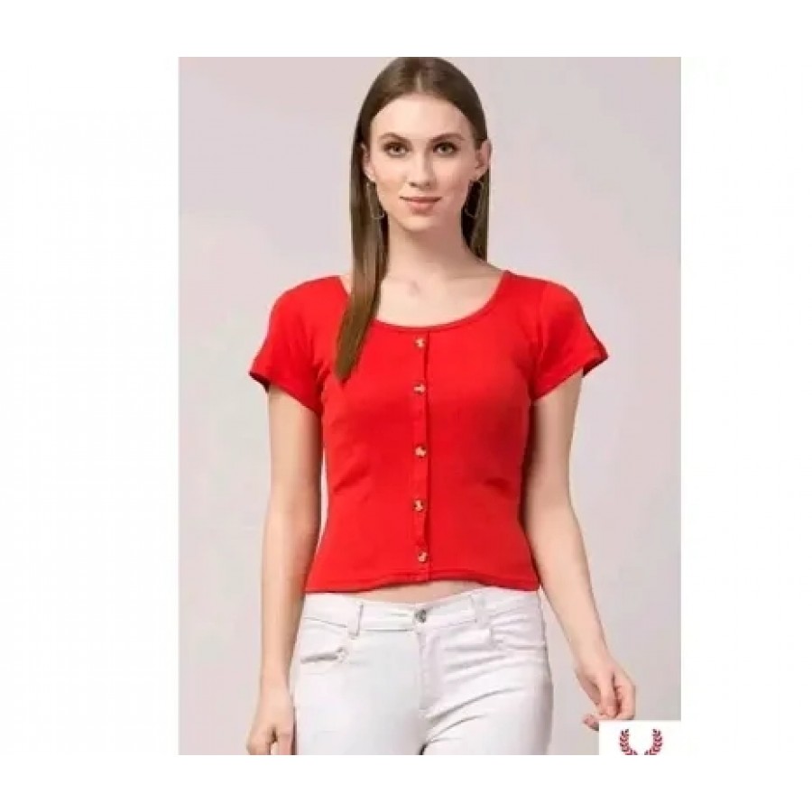 Elegant Red Lycra Solid Top For Women