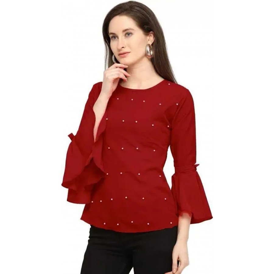 Elegant Red Polyester Printed Top For Women