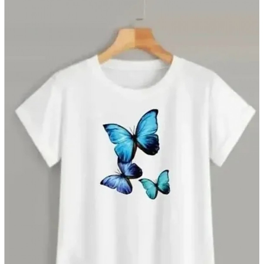 Elegant White Cotton Printed Tshirt For Women