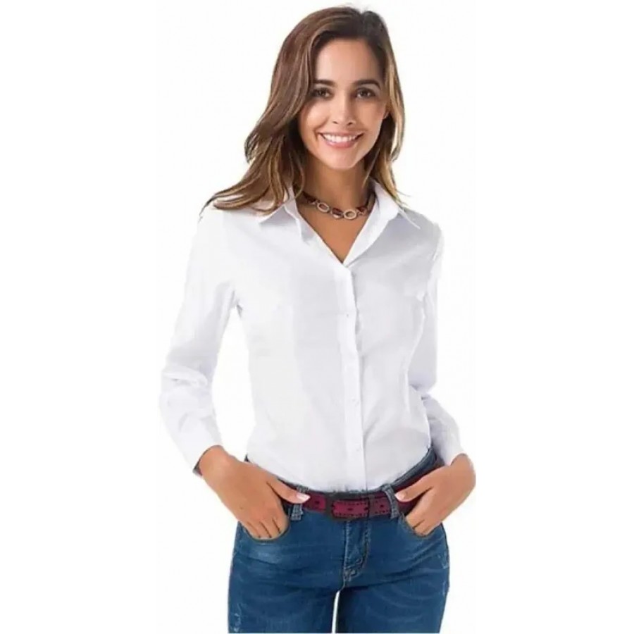 Elegant White Rayon Solid Shirts For Women