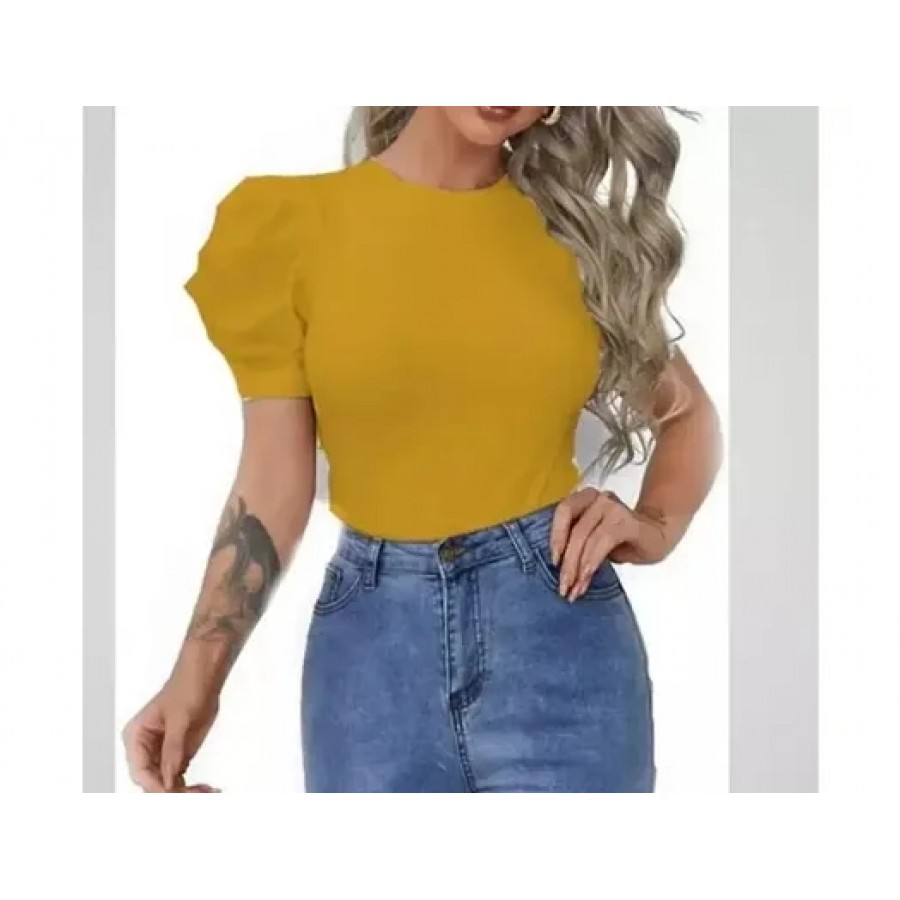 Elegant Yellow Lycra Solid Top For Women