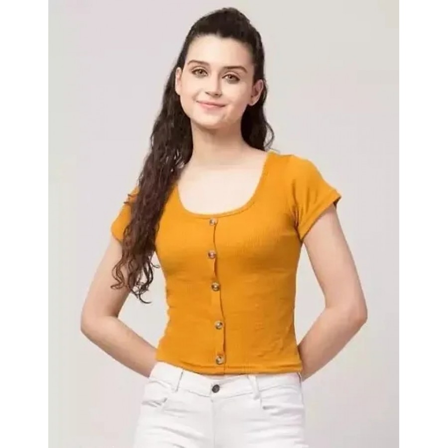 Elegant Yellow Lycra  Top For Women