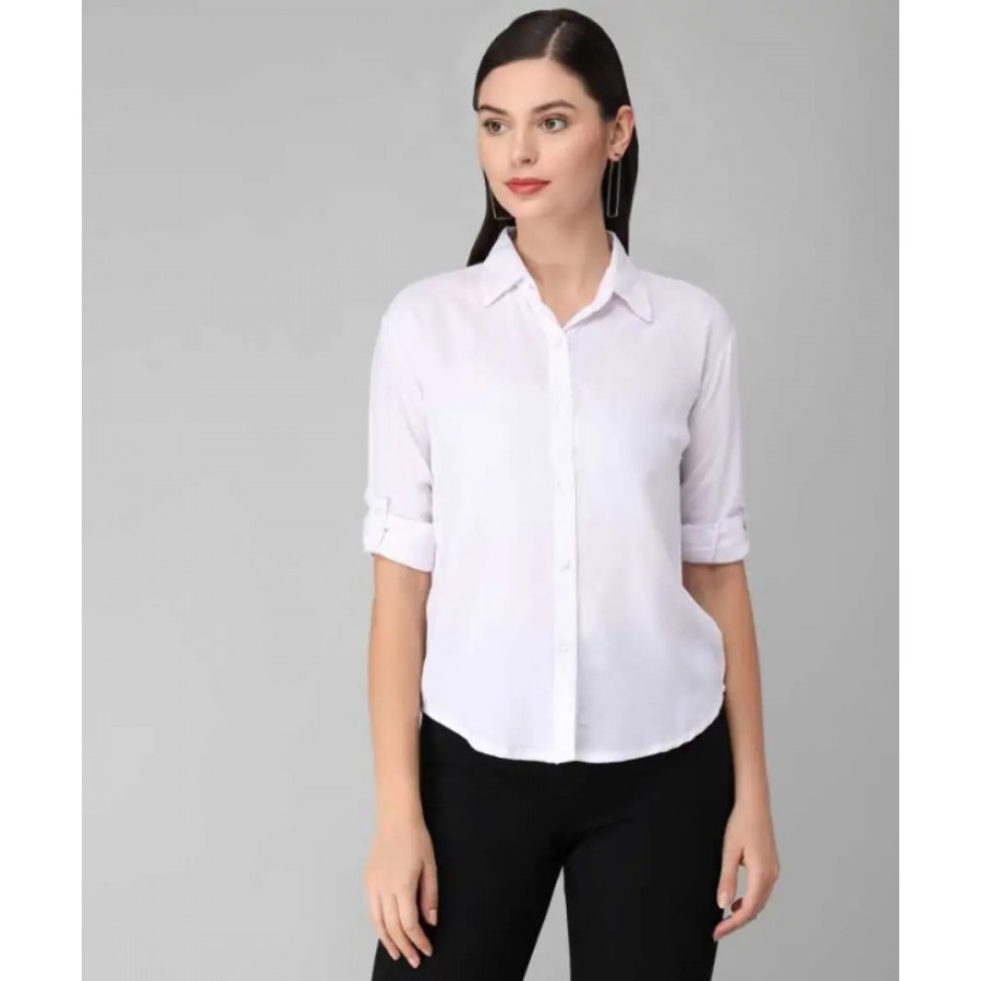 Elegant White Rayon Solid Shirts For Women