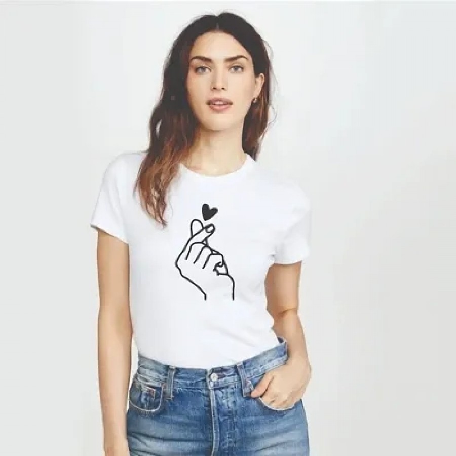 FINGER HEART PRINTED TSHIRT FOR WOMERNS