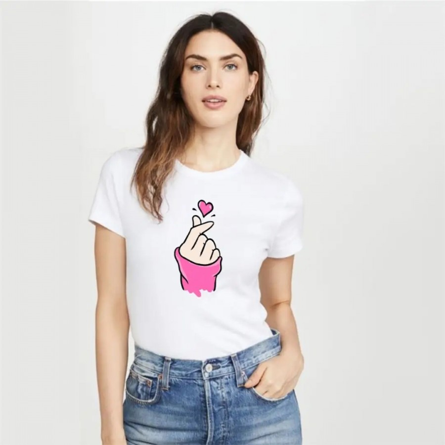 FINGER HEART PRINTED TSHIRT FOR WOMERNS